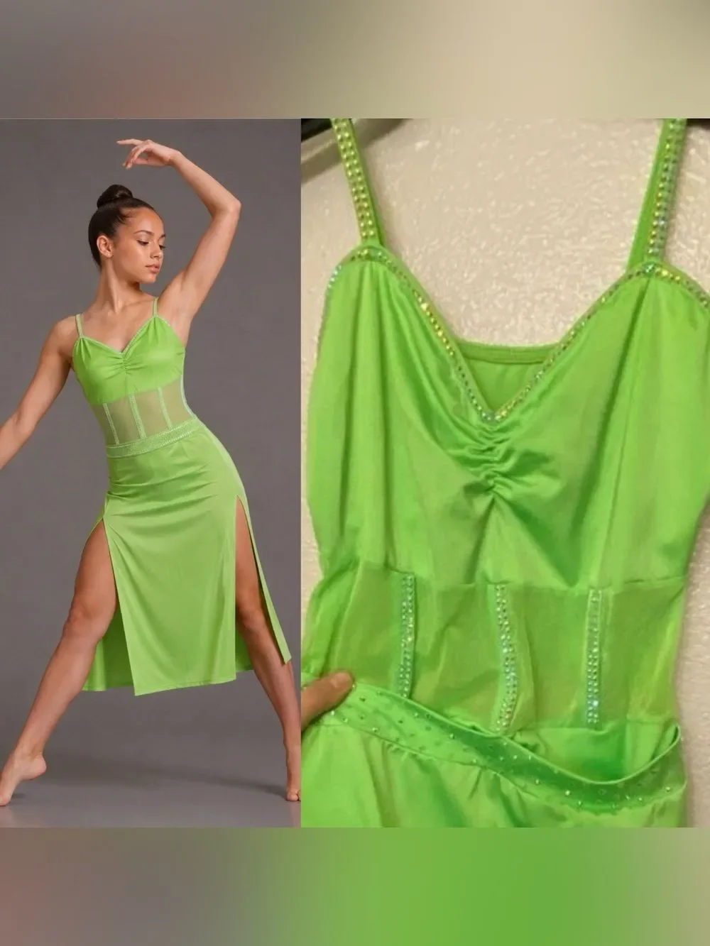 Kelle solo dance costume neon green corset leotard skirt 5348 2 piece adult LA